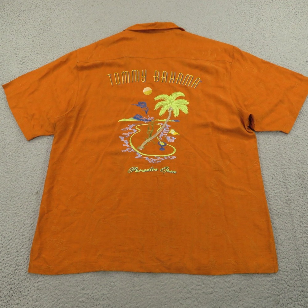 Tommy Bahama Mens XL Silk Shirt Orange Golf Martini Marlin Paradise Open